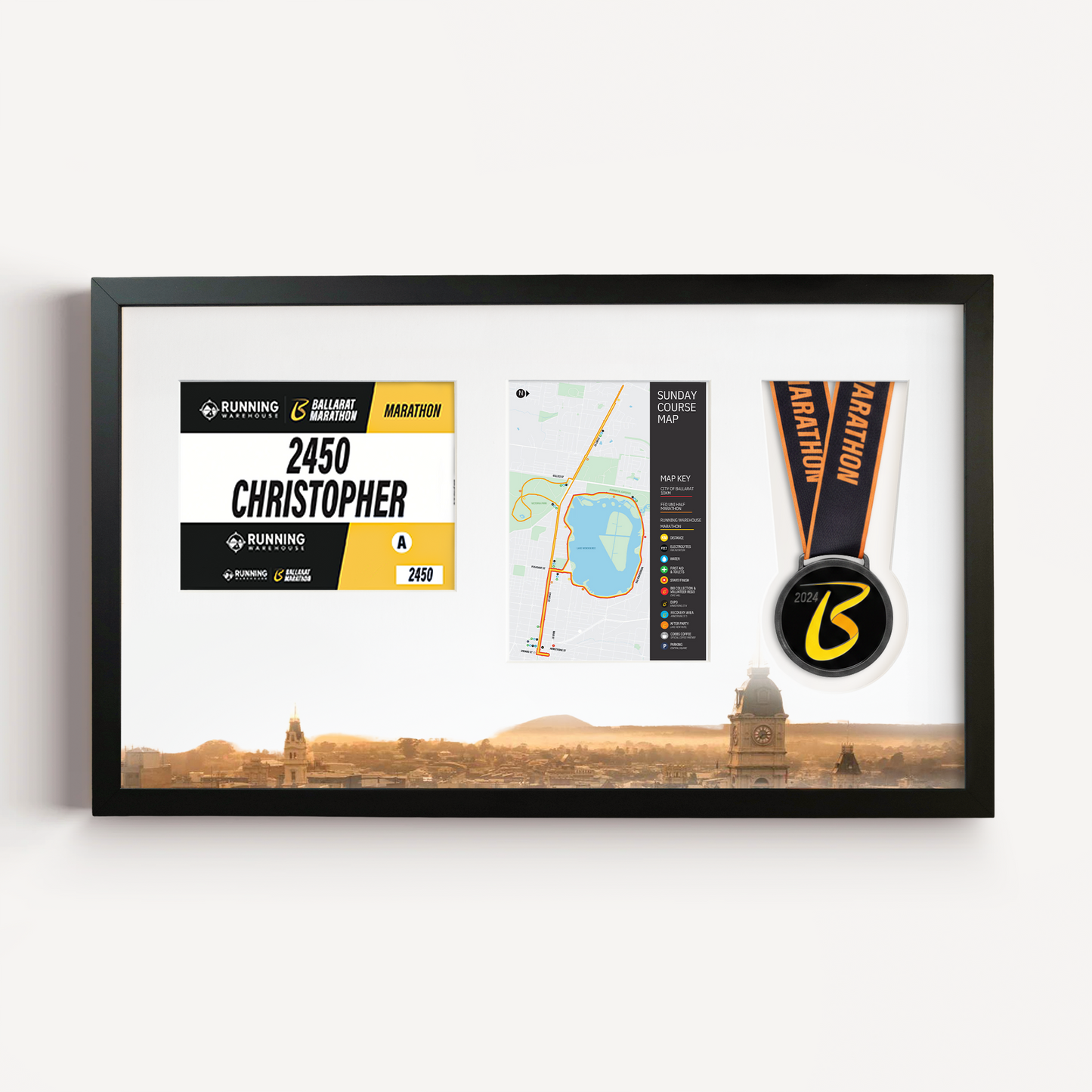 Ballarat Medal, Race Map & Bib Display Frame - Official