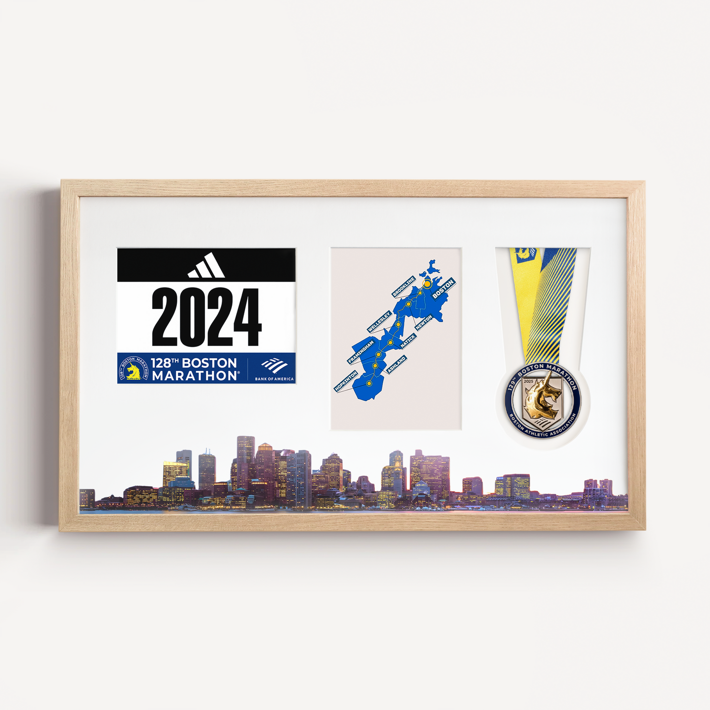 Boston Medal, Race Map & Bib Display Frame - Official