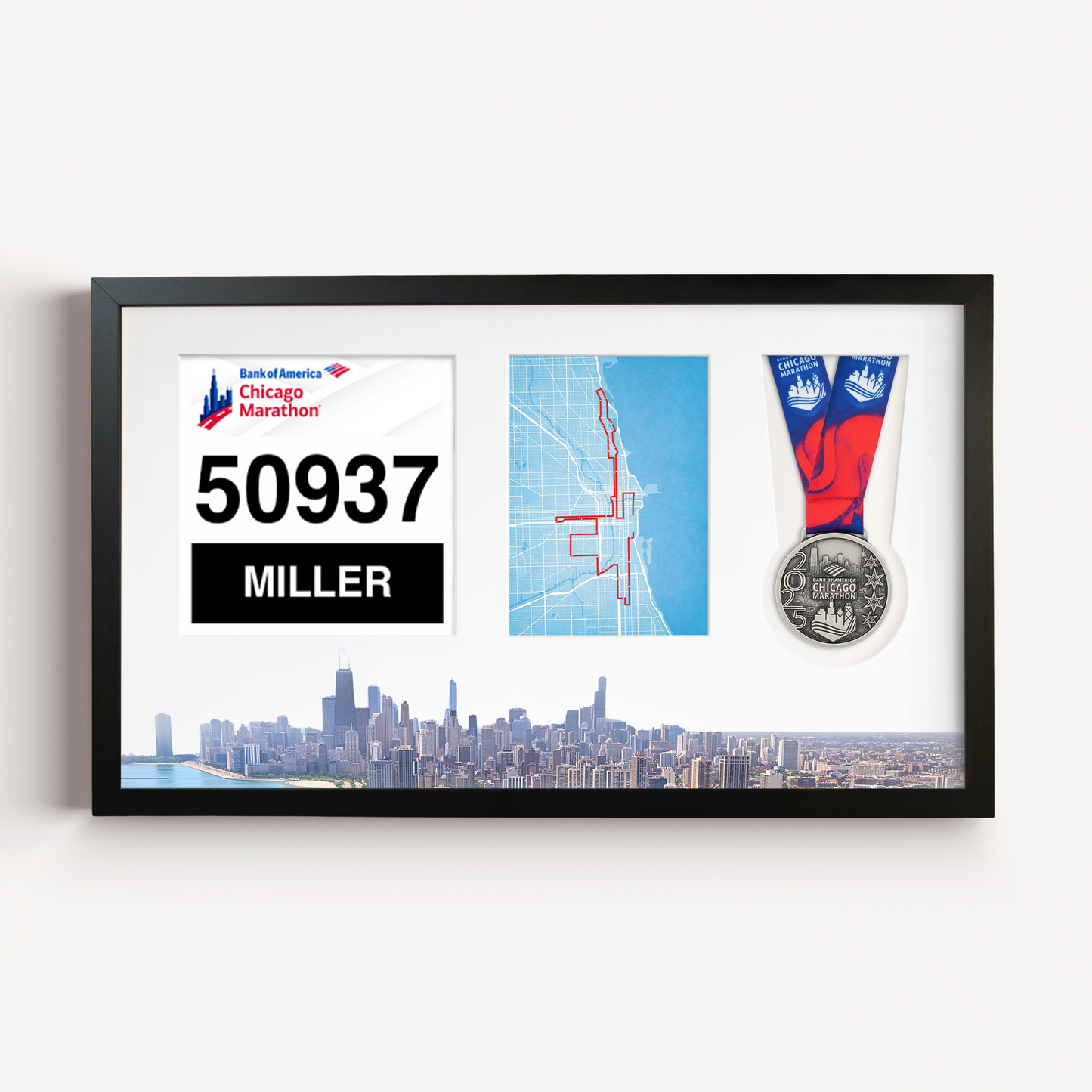 Chicago Medal, Race Map & Bib Display Frame - Official