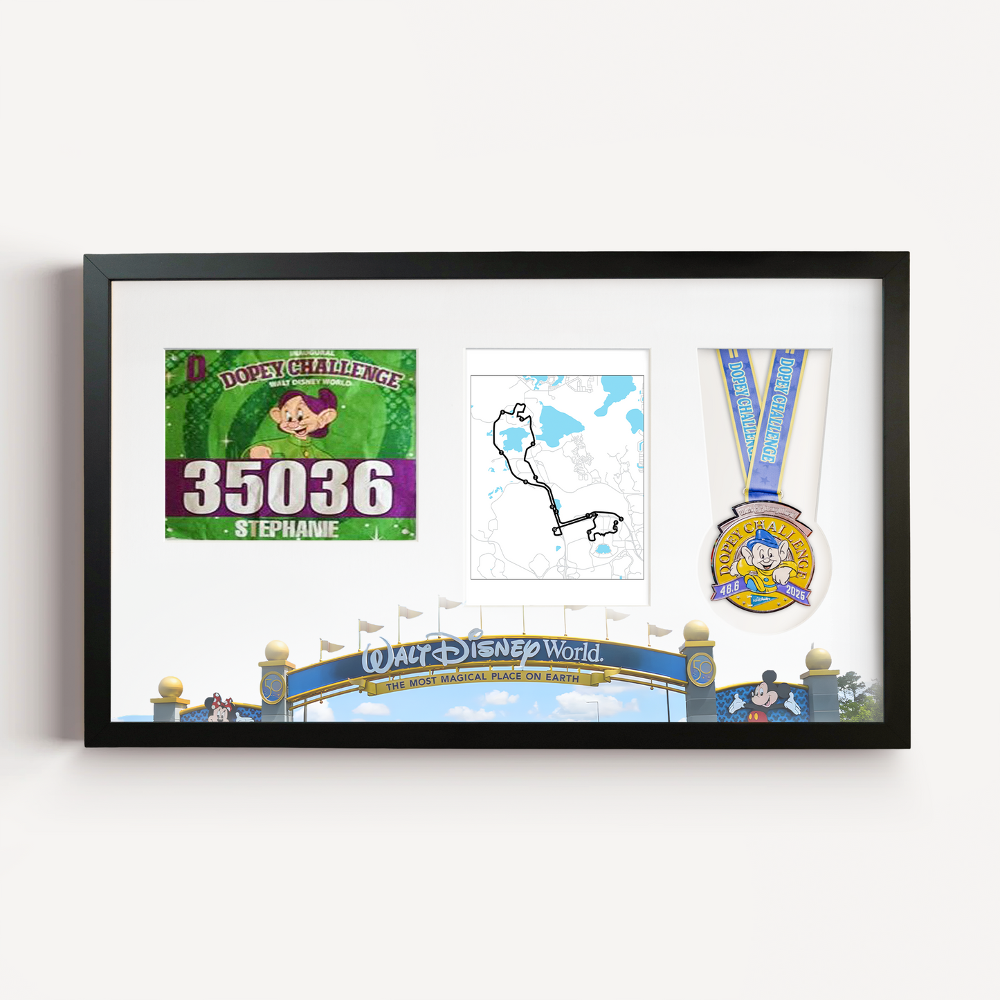 Disney Medal, Race Map & Bib Display Frame - Official