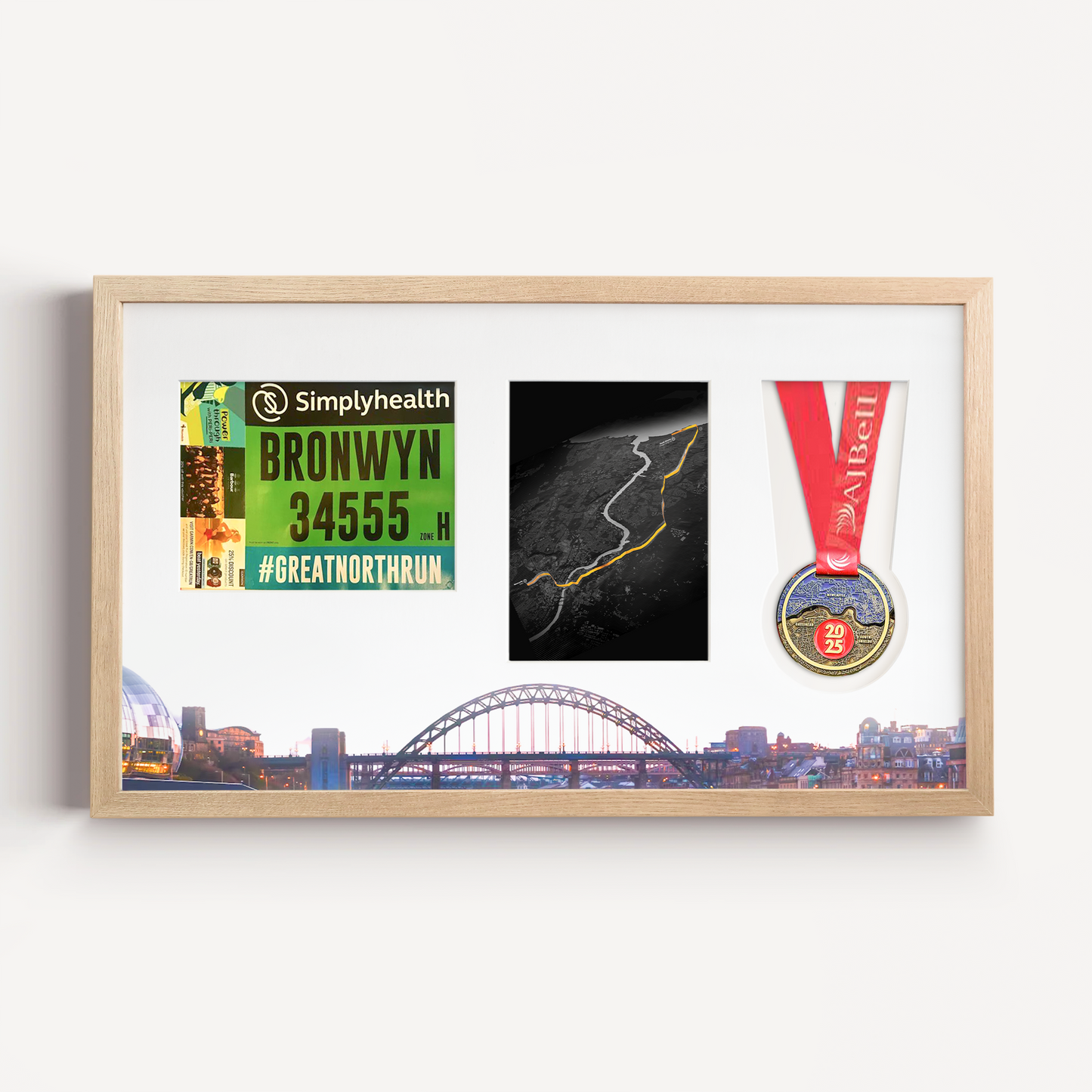 Great North Run Medal, Race Map & Bib Display Frame - Official
