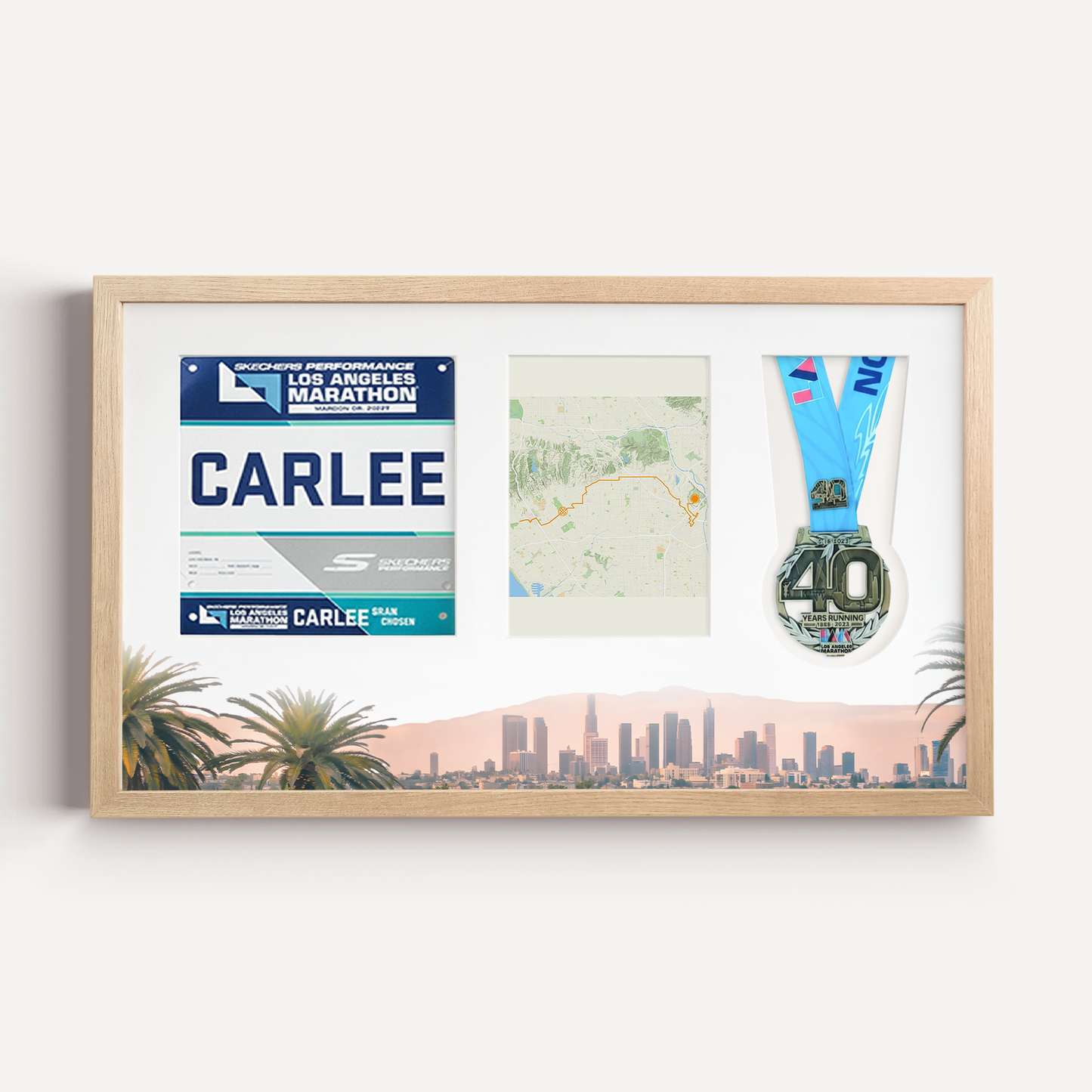 Los Angeles Medal, Race Map & Bib Display Frame - Official